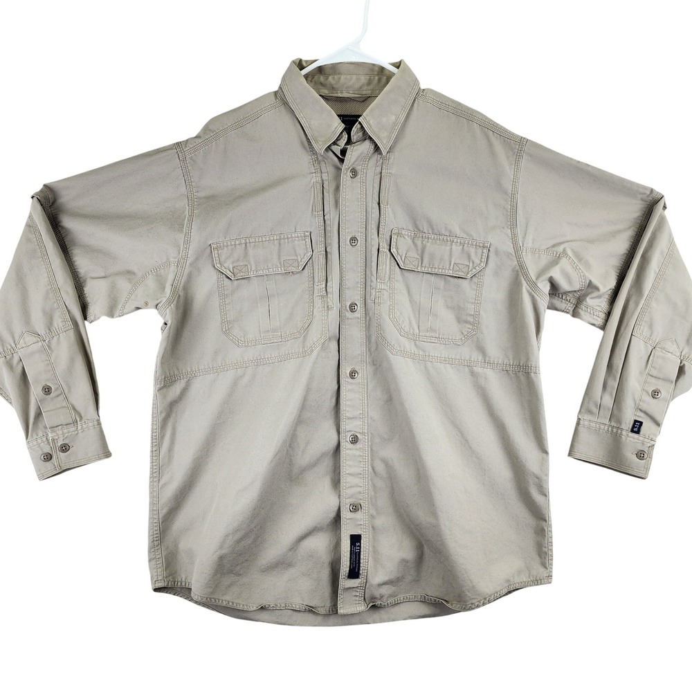 5.11 Tactical Mens Long Sleeve Button Up Shirt Khaki Utility Work L Safari
